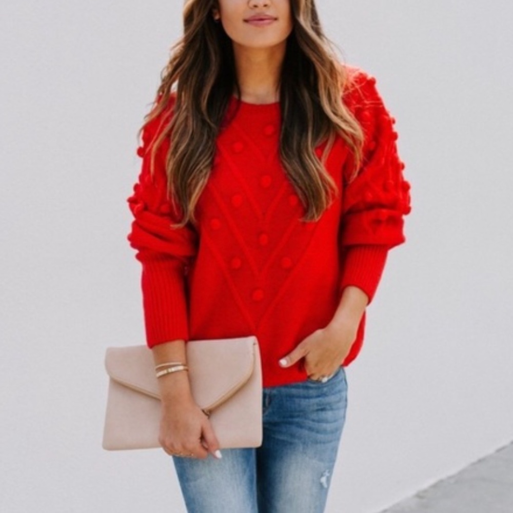 Red Pom Pom Sweater